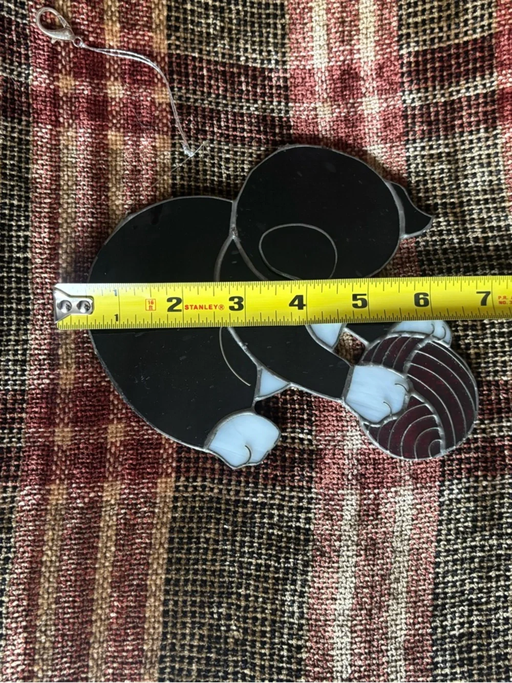 Adorable Vintage Black & White Cat Stained Glass Suncatcher Ornament with Ball - Picture 3 of 5